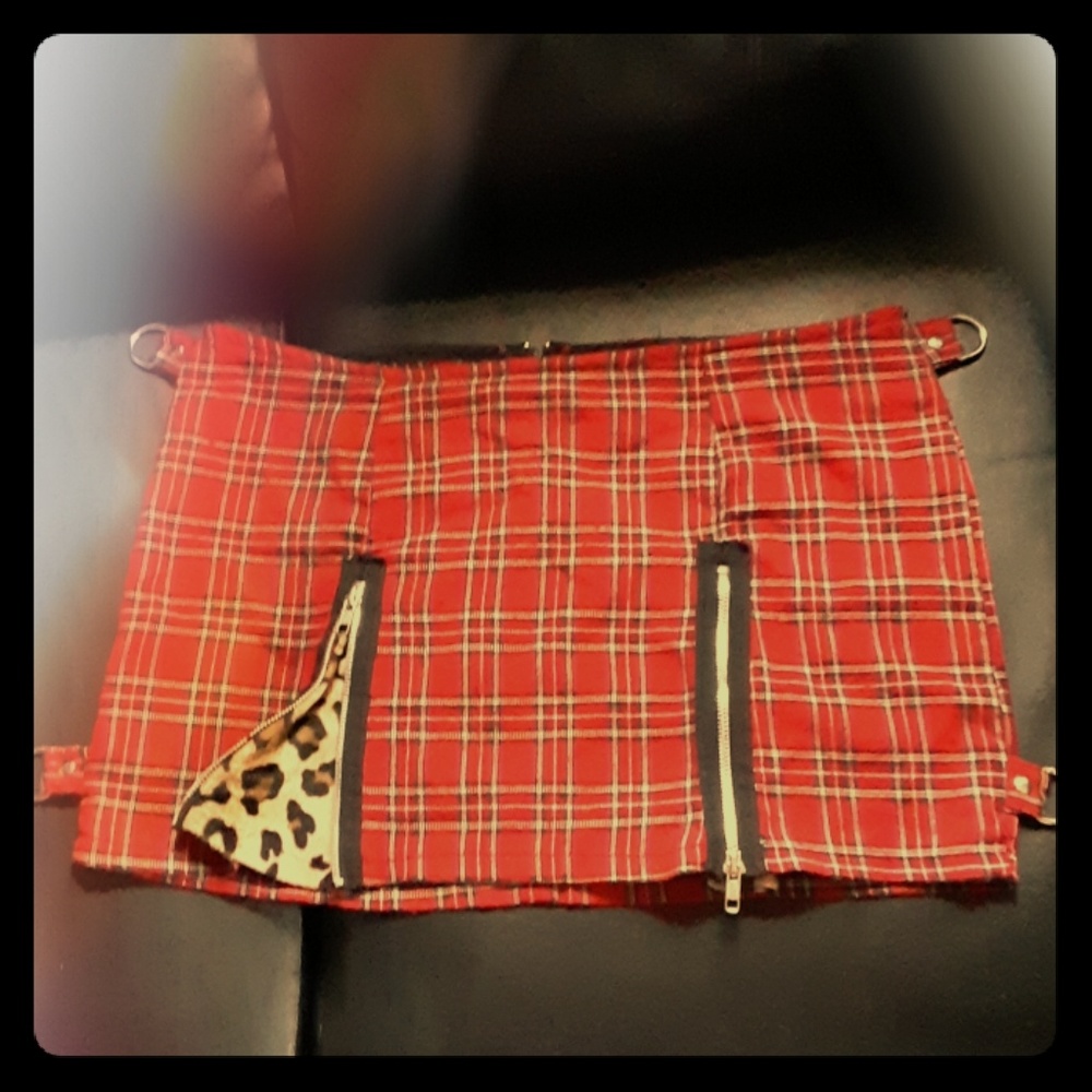 90's Lip Service Plaid Mini w Leopard Zip Flares